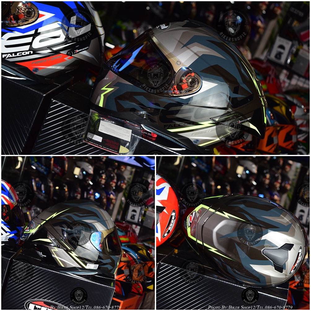 หมวกกันน็อค REAL รุ่น Falcon ลาย FIRE STORM สี ดำ-เทา