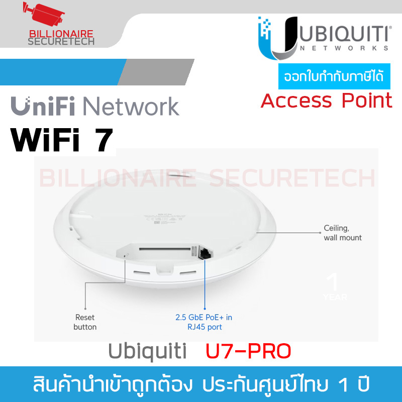 UBIQUITI U7-PRO Access Point UniFi WiFI 7 (BE) 10.7Gbps , 1 Port Lan Gigabit 10/100/2500 Tri-Band BY BILLIONAIRE SECURETECH U7-PRO