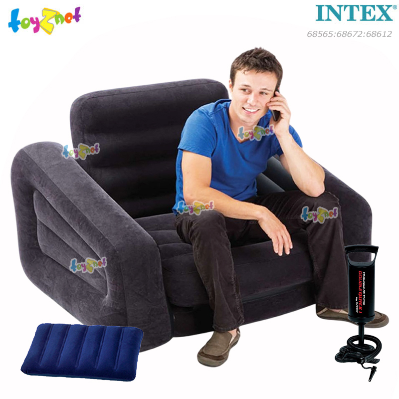 Intex Pull-Out Chair 1.09x2.18x0.66 m Black [No water bottle holder] no.68565 + Pillow and DQI Air Pump