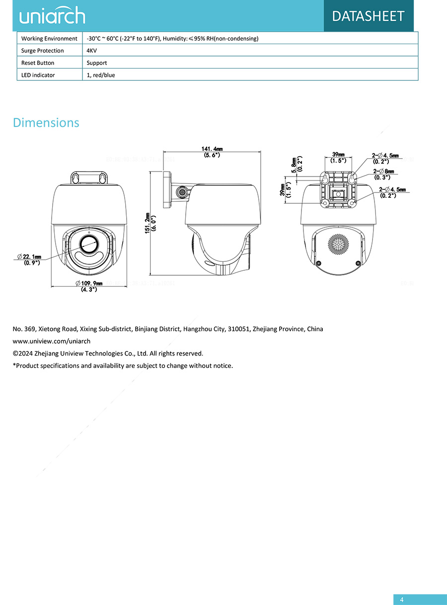 UNIARCH Uho-P2A-M3F4D (4 mm.) กล้องวงจรปิด IP 3MP HD Outdoor Pan & Tilt Wi-Fi Camera Dual Light มีไมค์และลำโพงในตัว ใช้งานภายใน BY BILLIONAIRE SECURETECH Uho-P2A-M3F4D