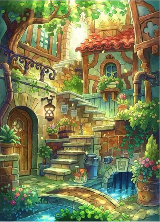 home-1109 *สินค้าหมด* ชุดปักครอสติช ลายสวนสวยหลังบ้าน (ปักเต็มผืนผ้า ไม่มีเดินเส้น ผ้า11CTพิมพ์ลาย ปัก 3 เส้นเล็ก) ขนาด 60*80 ซม.ผ้าครอสติช 11CTพิมพ์ลายปักบนผ้า ไหมคอตตอน 45 สี ผังลาย เข็ม
