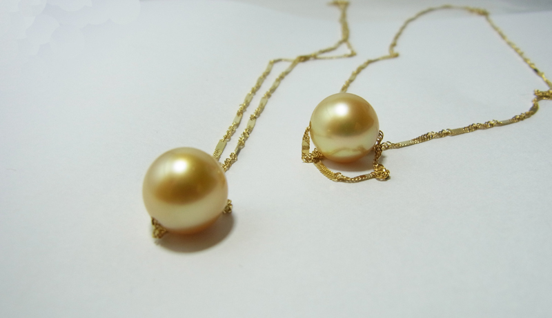 สร้อย Tin cup อิตาลี 18k,มุก south sea 11-12 มิล AAA สีทอง