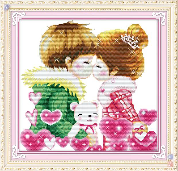 love-1109 *พร้อมส่ง* ชุดปักครอสติช ลายคู่รัก ขนาด 52*50 ซม.ผ้าครอสติช 11CTพิมพ์ลายปักบนผ้า ไหมคอตตอน 30 สี ผังลาย เข็ม