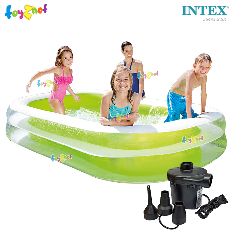 Intex Family Pool 2.62x1.75x0.56 m. Green no.56483 + Elec. Air Pump.