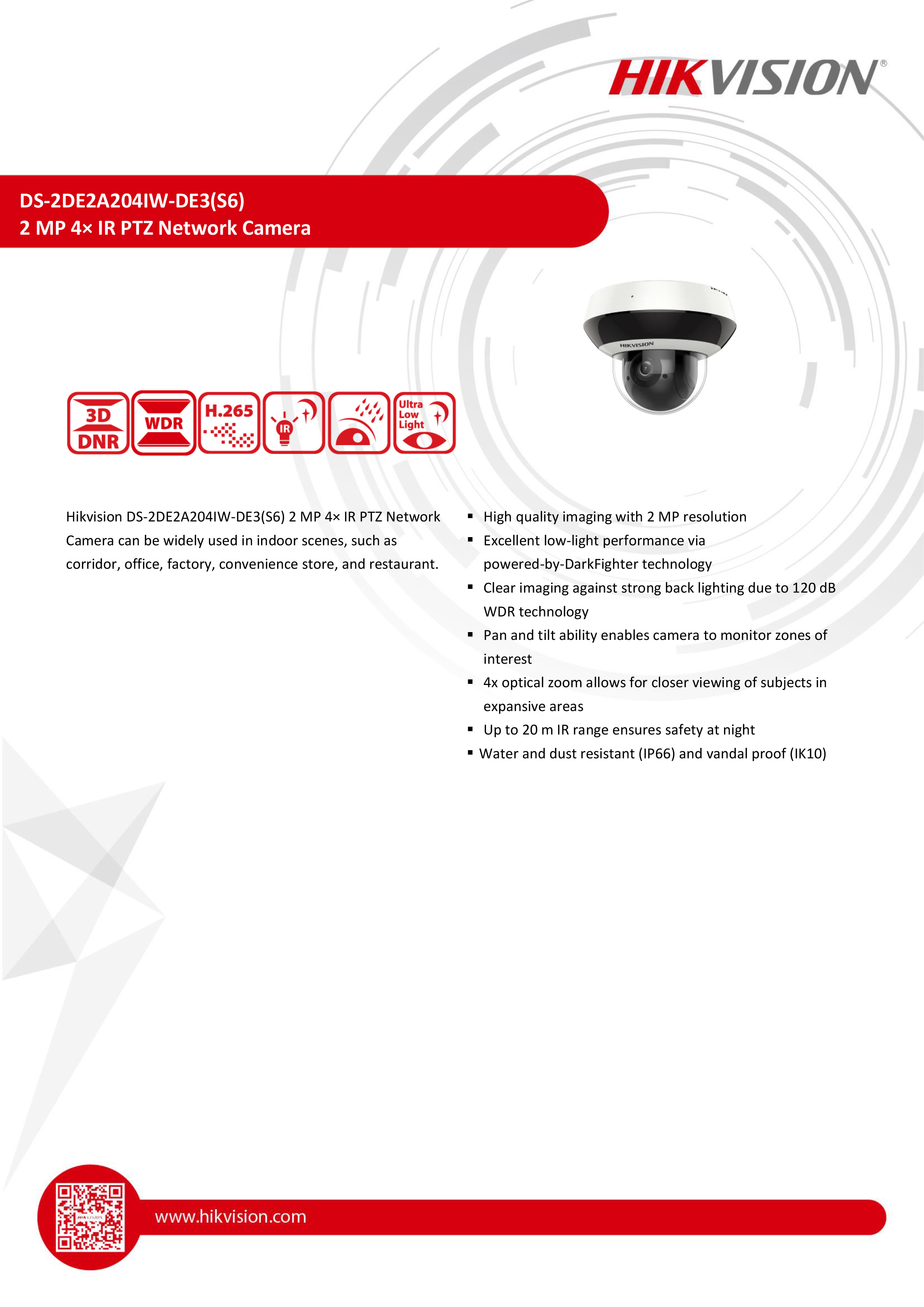 HIKVISION DS-2DE2A204IW-DE3 (2.8-12mm.) กล้องวงจรปิดระบบ IP 2 ล้านพิกเซล มีไมค์ในตัว เลนส์ซูมได้ ไม่ใช่กล้อง WIFI BY BILLIONAIRE SECURETECH DS-2DE2A204IW-DE3