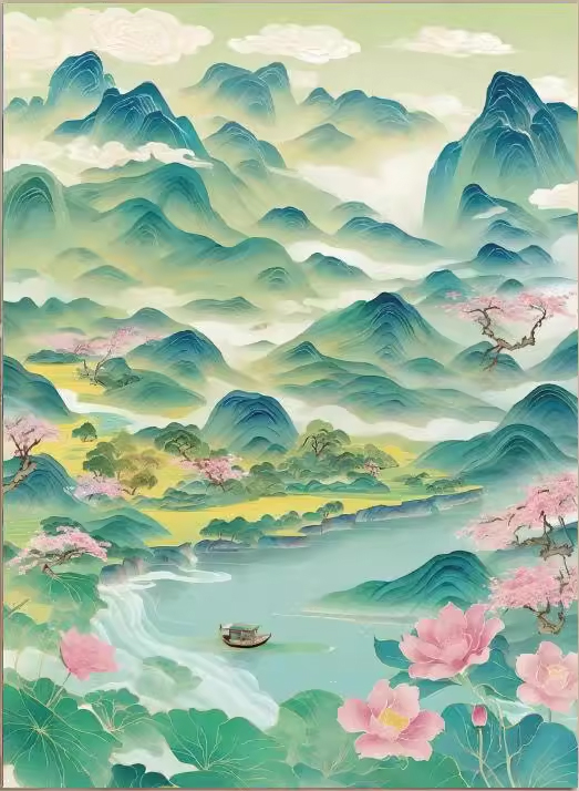 view-1017 *พร้อมส่ง* ชุดปักครอสติช ลายสายน้ำกลางขุนเขา (ปักเต็มผืนผ้า ไม่มีเดินเส้น ผ้า9CTพิมพ์ลาย ปัก 4 เส้นเล็ก) ขนาด 65*85 ซม.ผ้าครอสติช 9CTพิมพ์ลายปักบนผ้า ไหมคอตตอน 50 สี ผังลาย เข็ม