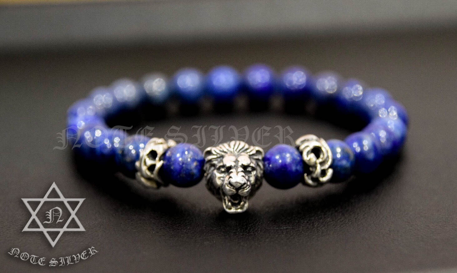 สร้อยข้อมือหินลาพีส ลาซูลี หมุดสิงโต และโดนัดเงินแท้ Sterling Silver 925 NSSV1812