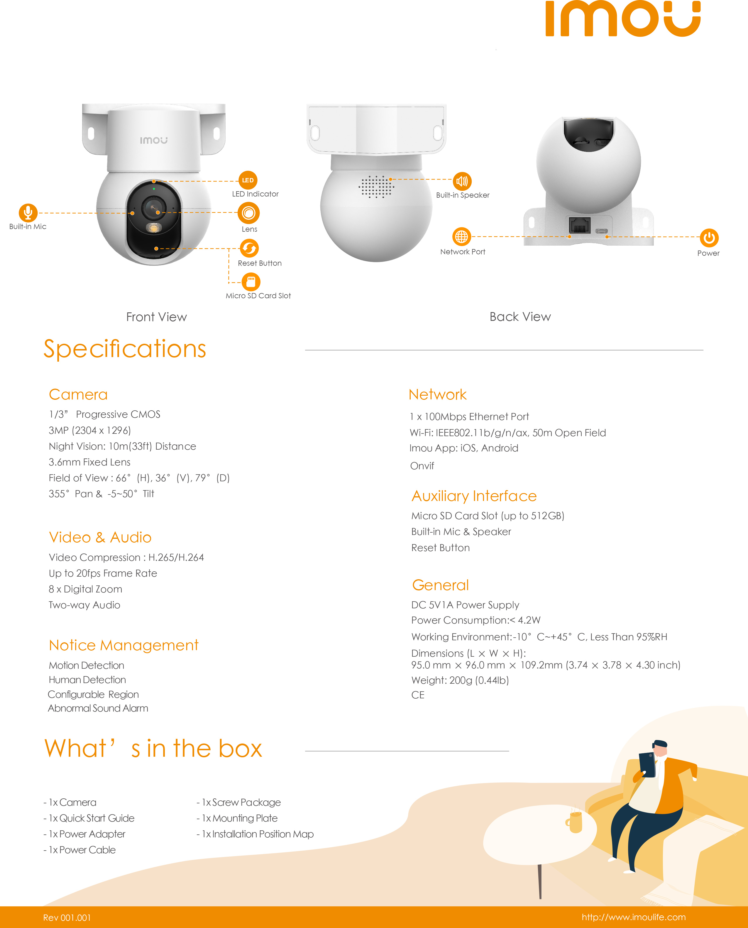 IMOU IPC-K2MP-3H1WE : RANGER MINI 3 MP กล้องวงจรปิด Indoor WIFI 3 MP Smart Color Night Vision, มีไมค์และลำโพงในตัว BY BILLIONAIRE SECURETECH RANGER MINI 3 MP