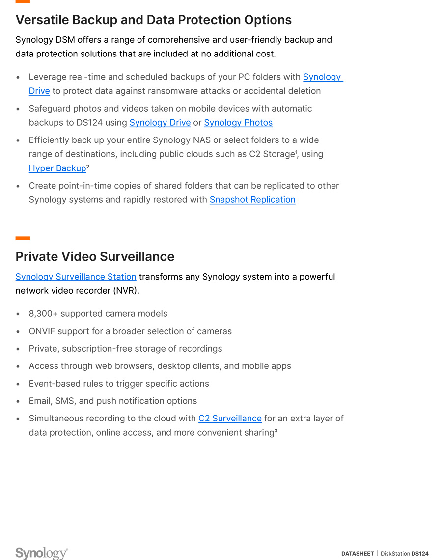Synology DS124 NAS 1-BAY อุปกรณ์จัดเก็บข้อมูลบนเครือข่าย Realtek RTD1619B 4-core 1.7 GHz - 1GB BY BILLIONAIRE SECURETECH DS124
