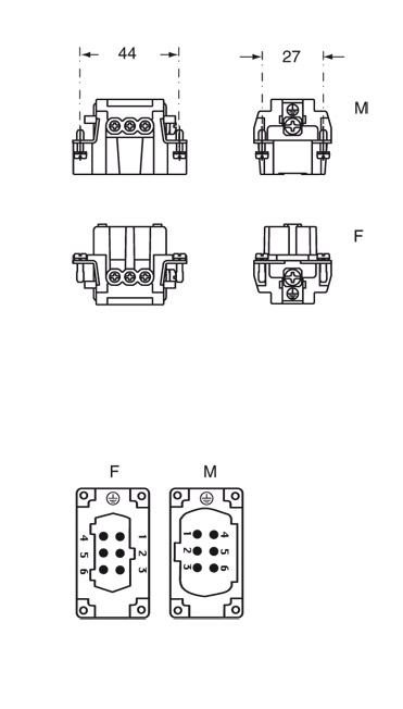 ILME รุ่น CNEM 06 T Male Insert heavy duty connector 6P 16A 500V size 47.27