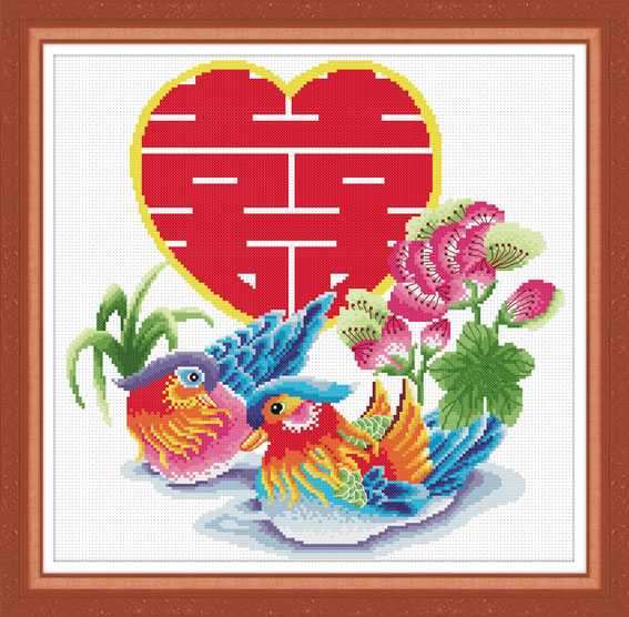 mandarin-1005 *สินค้าหมด* ชุดปักครอสติชลายเป็ดแมนดารินคู่ (ผ้า11CTพิมพ์ลาย ปัก 3 เส้นเล็ก) ขนาด 47*47 ซม.ผ้าครอสติช 11CTพิมพ์ลายปักบนผ้า ไหมคอตตอน 27 สี ผังลาย เข็ม