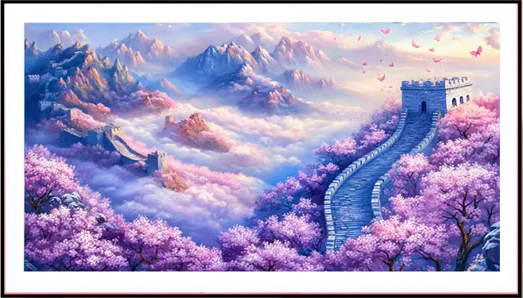 view-1146 *สินค้าหมด* ชุดปักครอสติช ลายกำแพงเมืองจีน ในฤดูใบไม้ผลิ (ปักเต็มผืนผ้า ไม่มีเดินเส้น ผ้า11CTพิมพ์ลาย ปัก 3 เส้นเล็ก ) ขนาด 70*50 ซม.ผ้าครอสติช 11CTพิมพ์ลายปักบนผืนผ้า+ไหมคอตตอน 31 สี+ผังลาย+เข็ม