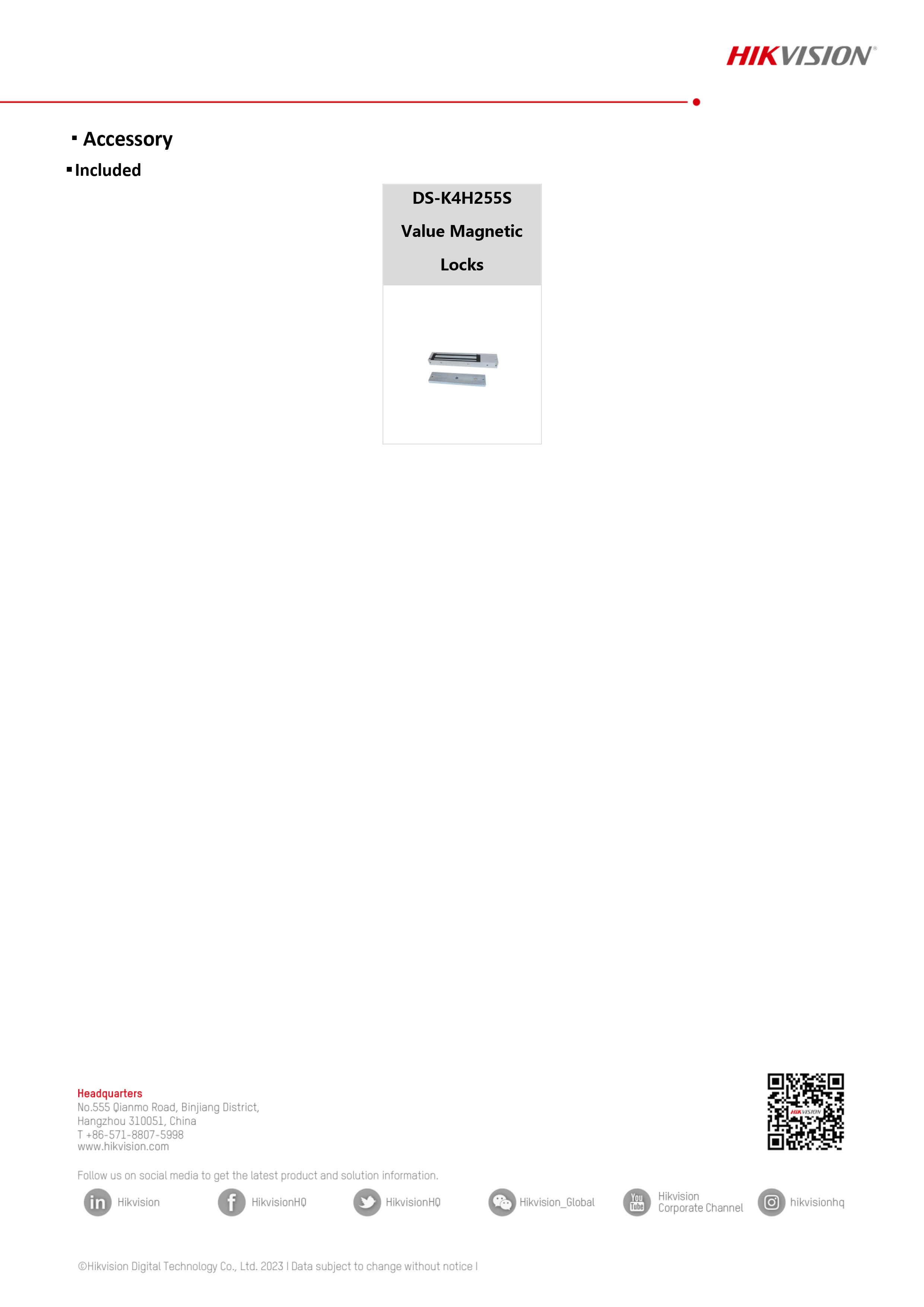 HIKVISION DS-K4H255-LZ : Value Magnetic Locks BY BILLIONAIRE SECURETECH DS-K4H255-LZ