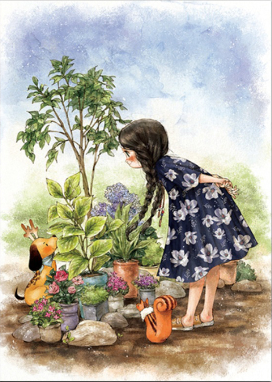 girl-1108 *สินค้าหมด* ชุดปักครอสติช ลายสาวน้อยกับน้องหมา (งานปักเต็มลาย ไม่มีเดินเส้น) ขนาด 53*72 ซม.ผ้าครอสติช 11CTพิมพ์ลายปักบนผ้า ไหมคอตตอน 48 สี ผังลาย เข็ม