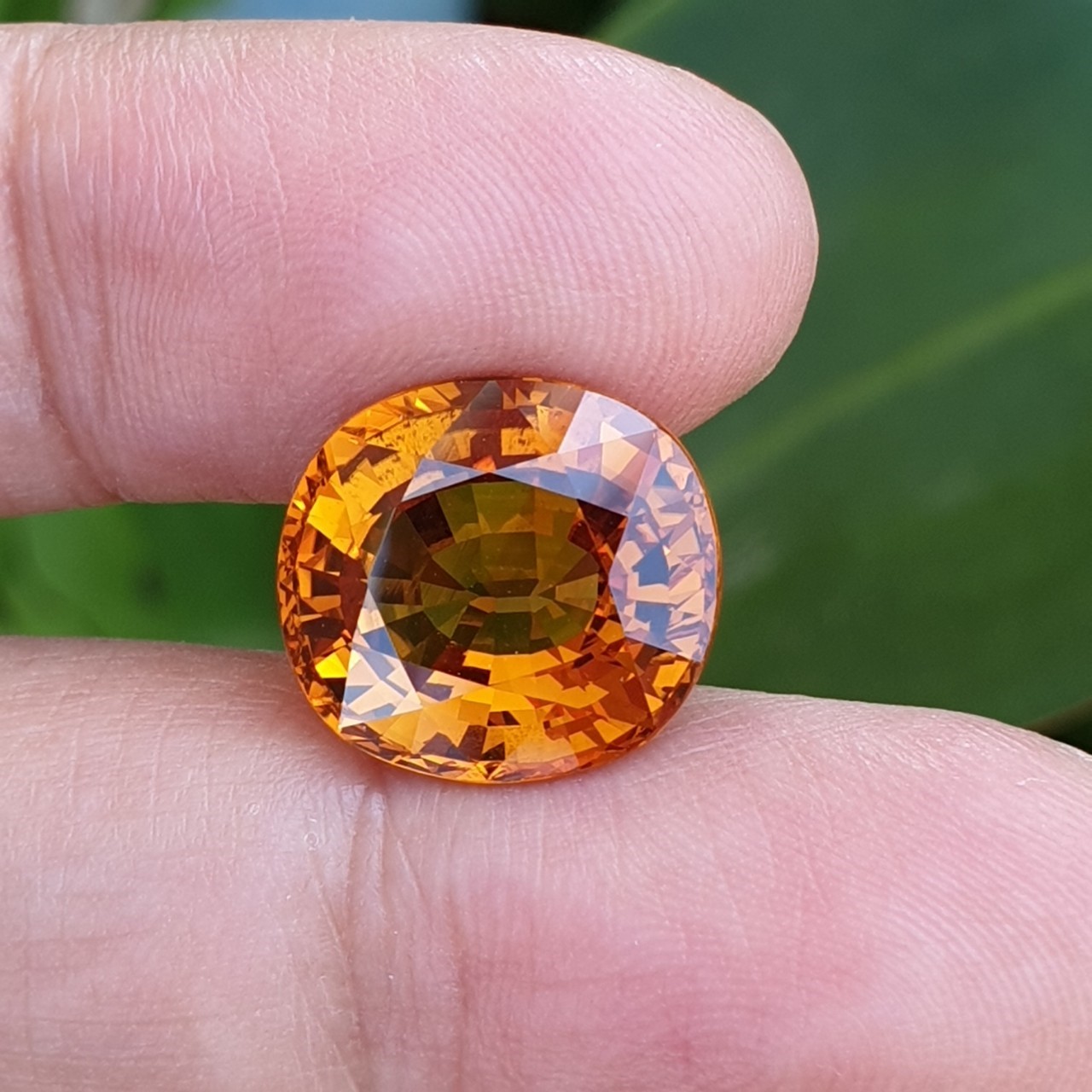 พลอยบุษราคัมบางกะจะ Yellow sapphire สีน้ำทอง เนื้อ100 10.28 กะรัต ทรงไข่กึ่งคุชชั่น