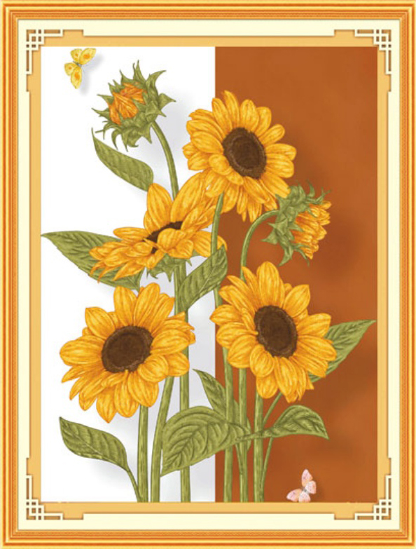 sunflower-1103 *สินค้าหมด* ชุดปักครอสติช ลายช่อทานตะวัน (ปักเต็มผืนผ้า ไม่มีเดินเส้น ผ้า11CT พิมพ์ลาย ปัก 3 เส้นเล็ก) ขนาด 50*60 ซม.ผ้าครอสติช 11CTพิมพ์ลายปักบนผ้า ไหมคอตตอน 16 สี ผังลาย เข็ม