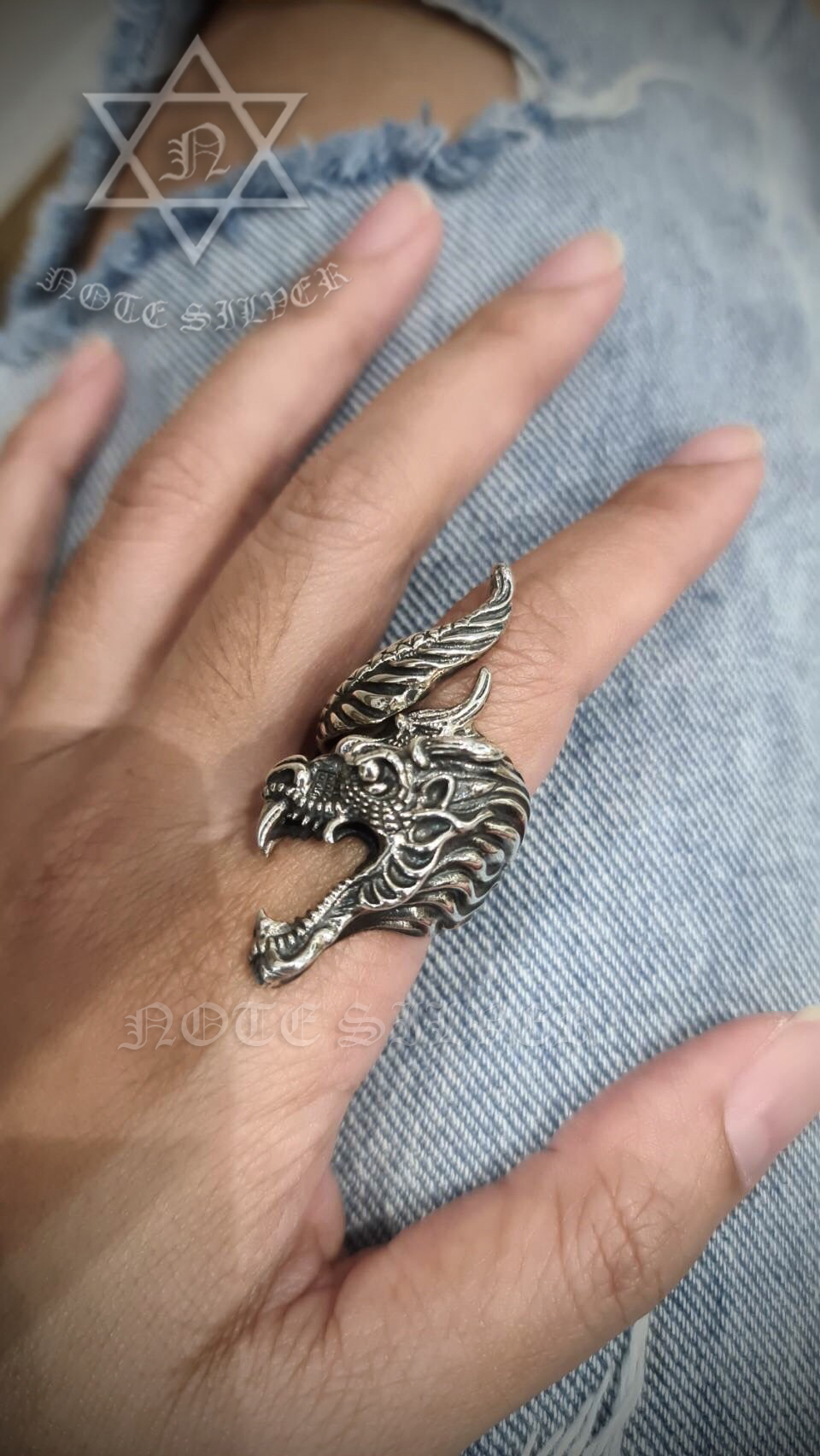 แหวนเงินแท้ลายมังกร จอมพลัง Sterling Silver 925 NSRG2655