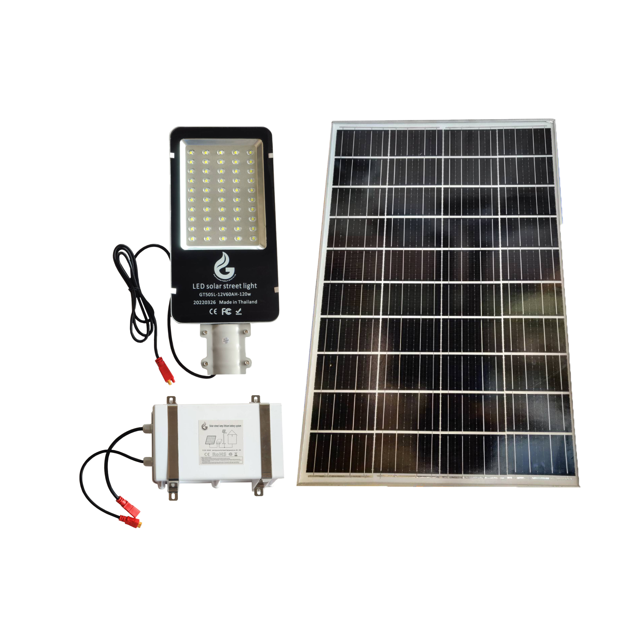 โคมไฟถนน LED พลังงานแสงอาทิตย์ Model. GT50SL-12V60AH-120W