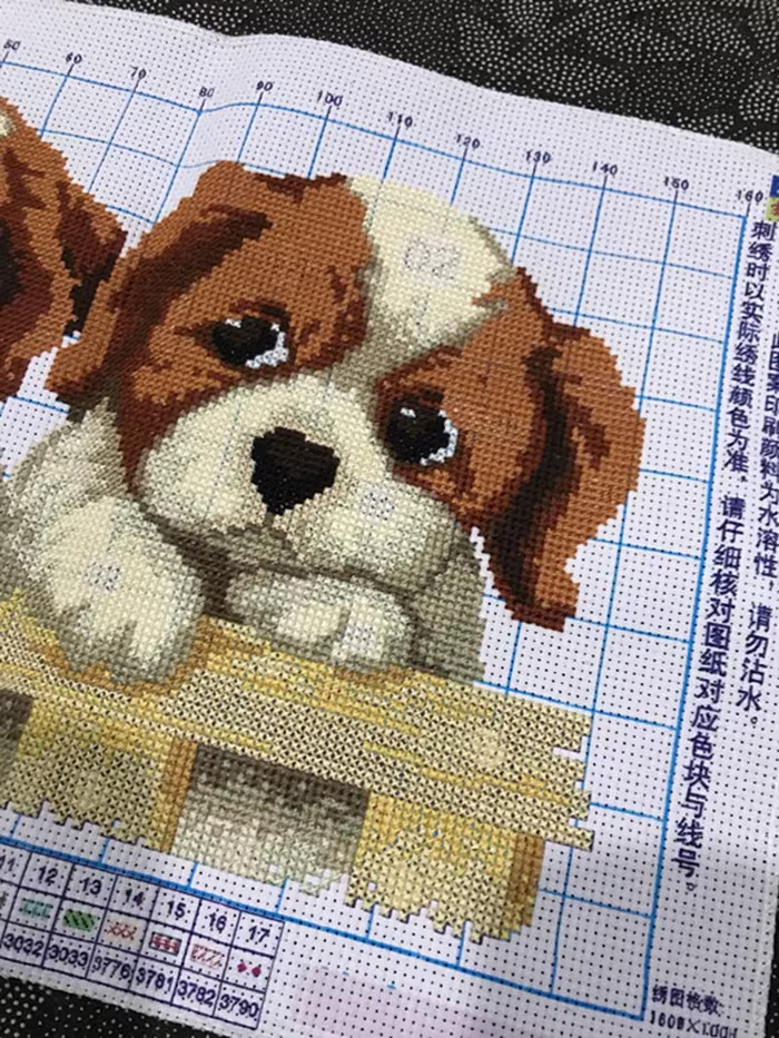 dog-1101 *สินค้าหมด* ชุดปักครอสติช ลายคู่น้องหมา (ไม่มีเดินเส้น ผ้า11CTพิมพ์ลาย ปัก 3 เส้นเล็ก) ขนาด 47*33 ซม.ผ้าครอสติช 11CTพิมพ์ลายปักบนผ้า ไหมคอตตอน 17 สี ผังลาย เข็ม