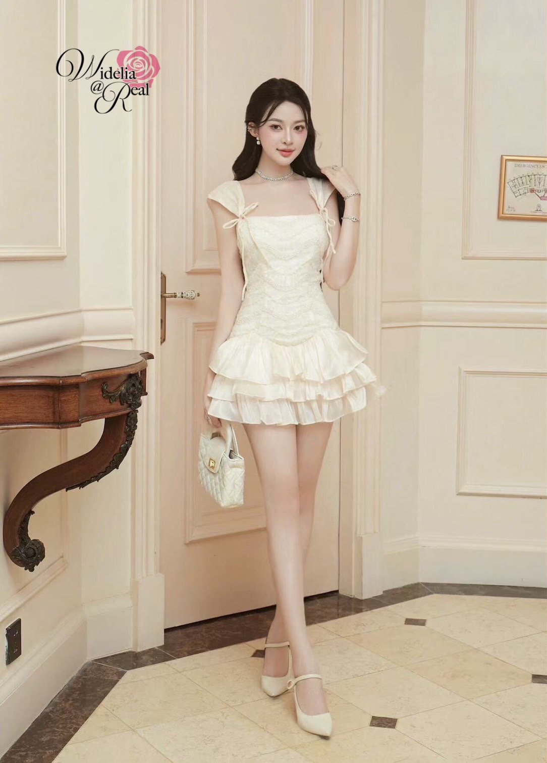 Korea Dress เดรสสายเดี่ยวผูกโบว์ อกมีฟองน้ำ