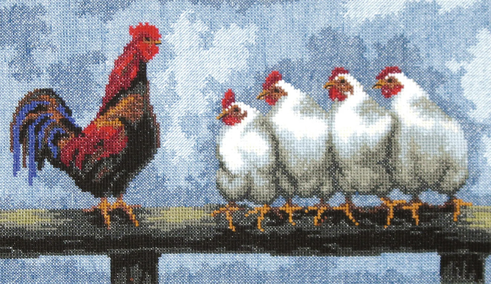 kai-1001 *พร้อมส่ง* ชุดปักครอสติช ลายครอบครัวไก่ (ปักเต็มผืนผ้า ผ้า11CTพิมพ์ลาย ปัก 3 เส้นเล็ก) ขนาด 47*29 ซม.ผ้าครอสติช 11CTพิมพ์ลายปักบนผ้า ไหมคอตตอน 19 สี ผังลาย เข็ม
