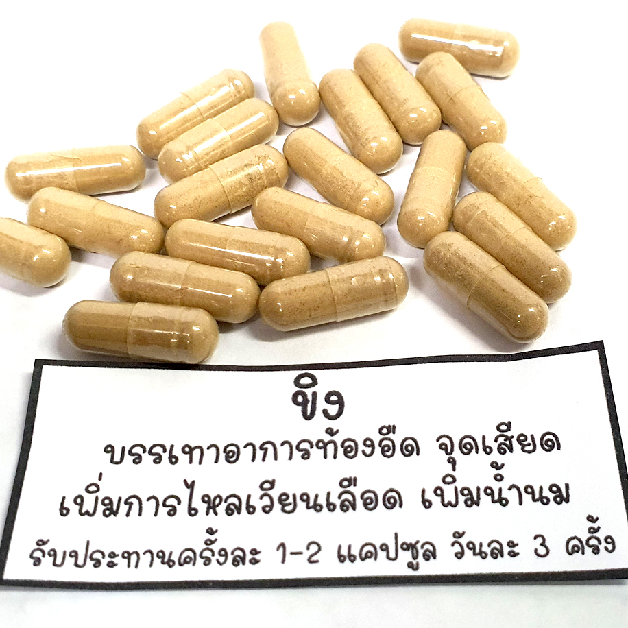 ขิงแคปซูล บรรจุ 100 เม็ด บด100% แคปซูลขิง