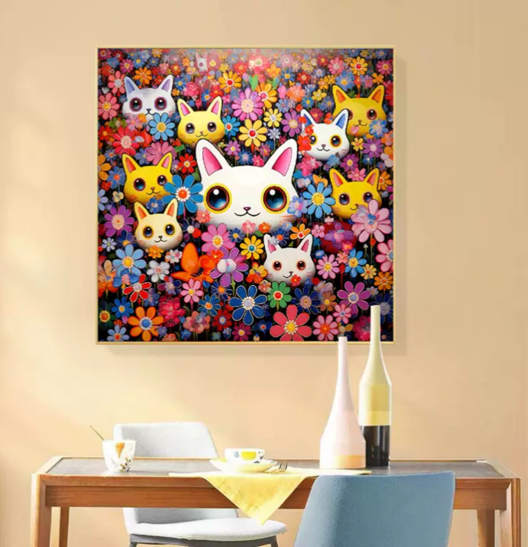 cat-1107 *สินค้าหมด* ชุดปักครอสติช ลายแมวน้อยดอกเดซี่ (ปักเต็มผืนผ้า ไม่มีเดินเส้น ผ้า11CTพิมพ์ลาย ปัก 3 เส้นเล็ก) ขนาด 61*61 ซม. ผ้าครอสติช 11CTพิมพ์ลายปักเต็มลายผ้า ไหมคอตตอน 39 สี ผังลาย เข็ม