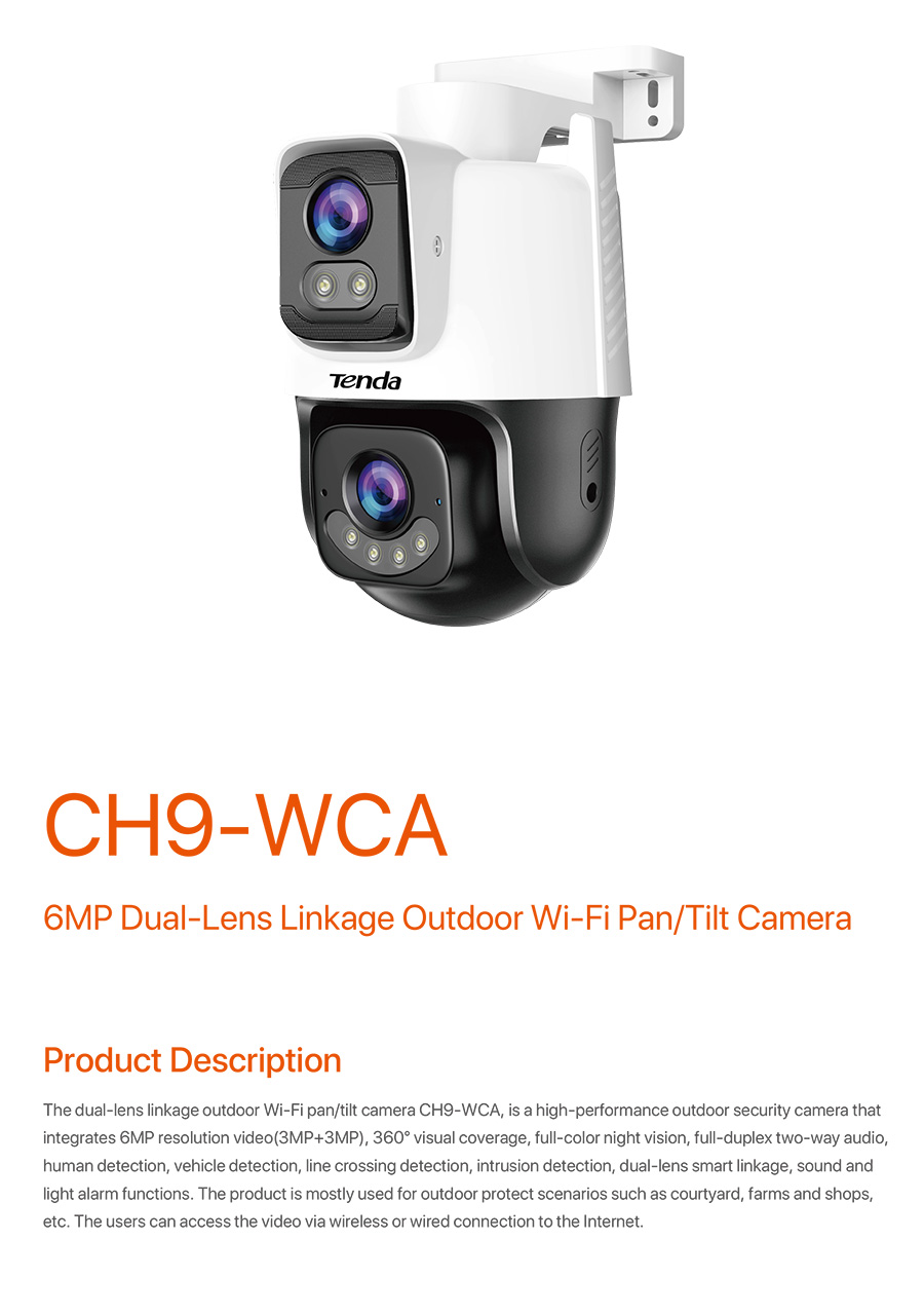 TENDA CH9-WCA 6MP Dual-Lens Linkage Outdoor Wi-Fi Pan/Tilt Camera BY BILLIONAIRE SECURETECH CH9-WCA