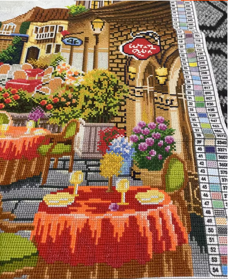 view-1155 *สินค้าหมด* ชุดปักครอสติช ลายร้านกาแฟริมทาง (ปักเต็มผืนผ้า ไม่มีเดินเส้น ผ้า11CTพิมพ์ลาย ปัก 3 เส้นเล็ก ) ขนาด 80*60 ซม.ผ้าครอสติช 11CTพิมพ์ลายปักบนผ้า ไหมคอตตอน 53 สี ผังลาย เข็ม