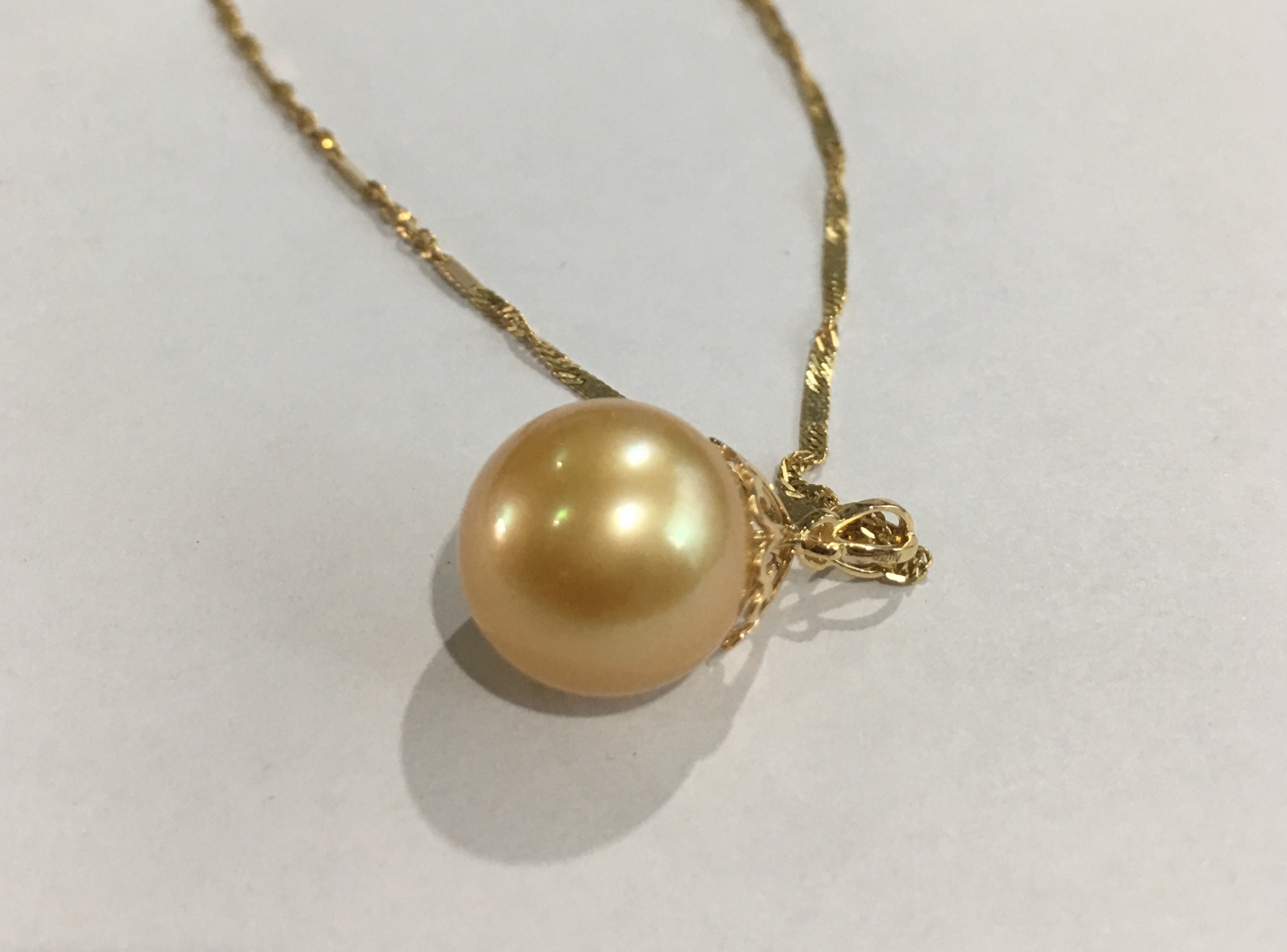 จี้ไข่มุก south sea 12-13 มิล ตัวเรือน 18k สีทองเข้มอมส้ม เกรด AAA