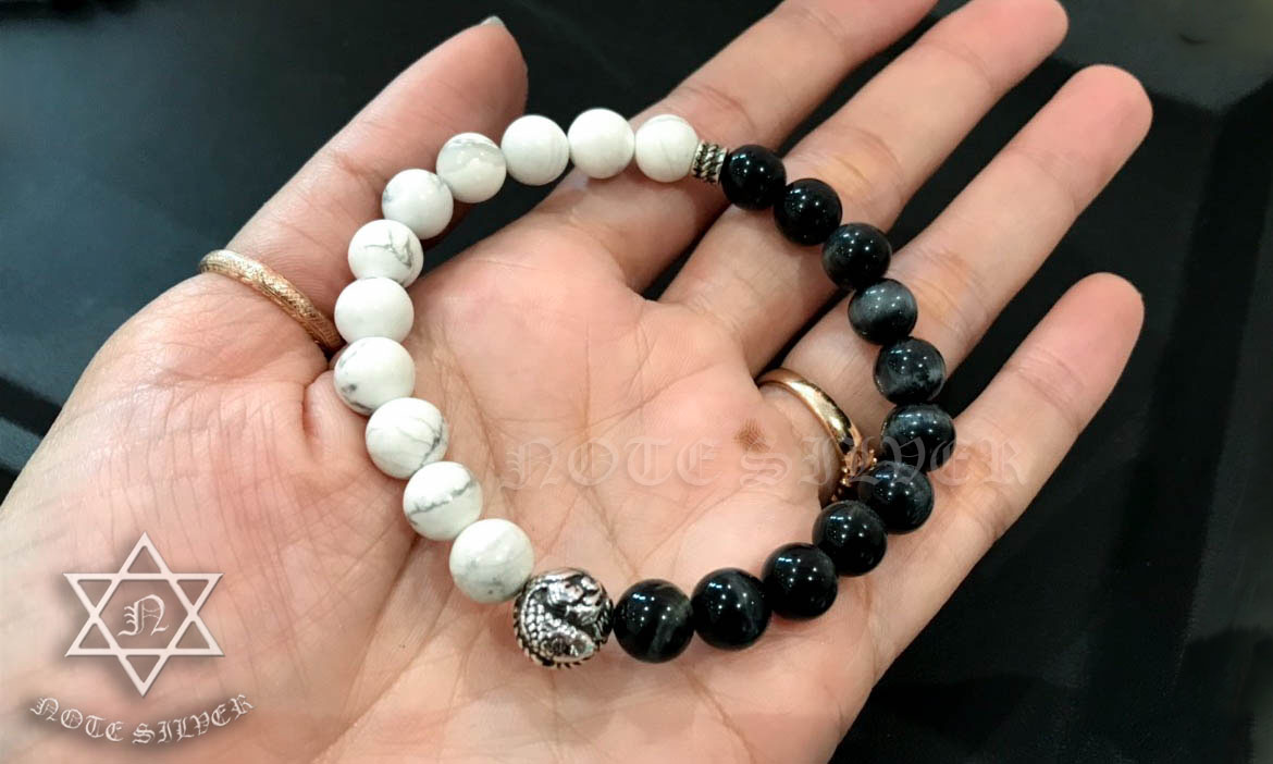 สร้อยข้อมือหยินหยาง เม็ดบีทปลาคาร์ฟเงินแท้ Koi bead Sterling Silver 925 NSBL2135