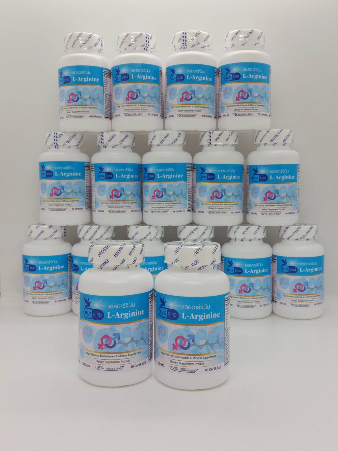 แอลอาร์จินีน L-Arginine ตรา บลูเบิร์ด ขนาด 1000 มิลลิกรัม 60 แคปซูล