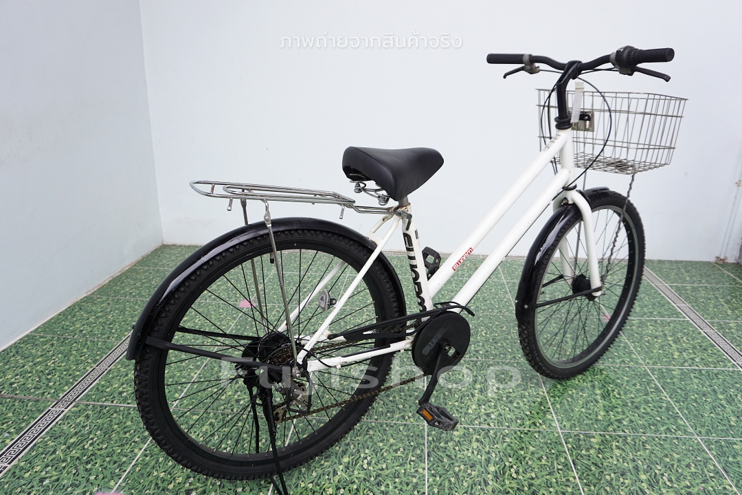 จักรยานแม่บ้านล้อโต ญี่ปุ่น - ล้อ 26x1.9 - เกียร์ 6 สปีด - ไฟหน้าอัตโนมัติ - Swarm - สีขาว [จักรยานมือสอง]