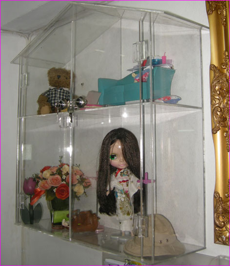 บ้านตุ๊กตา หลังใหญ่ สามารถใส่น้อง ตุ๊กตาได้หลายตัวเลยค่ะ เป็นอะครีลิคใสทั้งหลัง