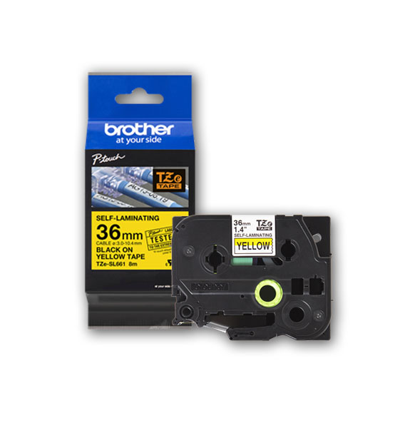 เทป Self Laminate BROTHER 36 mm. - อักษรดำพื้นเหลือง TZE-SL661