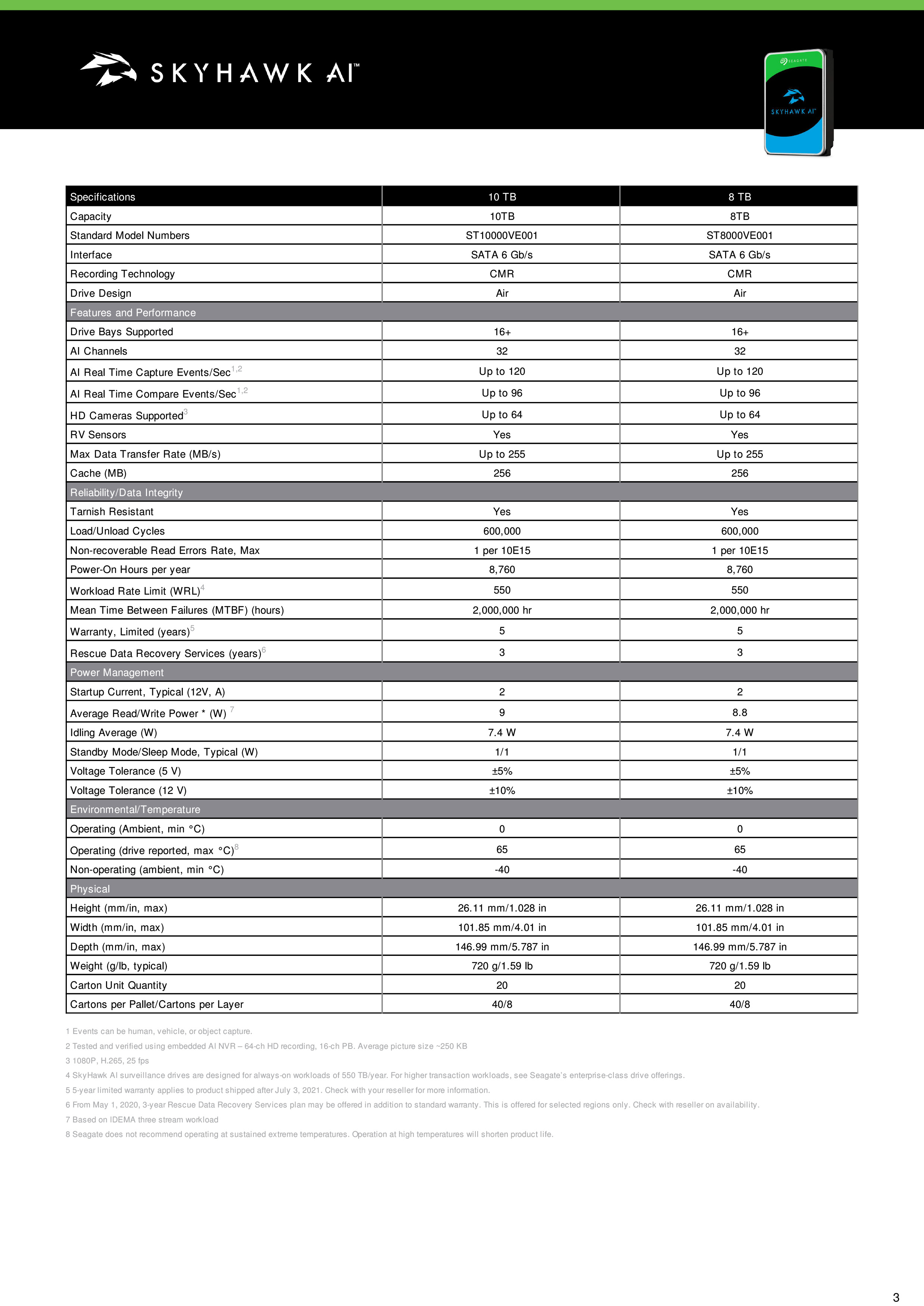 Seagate SkyHawk 10TB - ST10000VE001 256MB ,7200RPM ,SATA-III Internal Hard Drive For CCTV BY BILLIONAIRE SECURETECH Seagate SkyHawk 10TB
