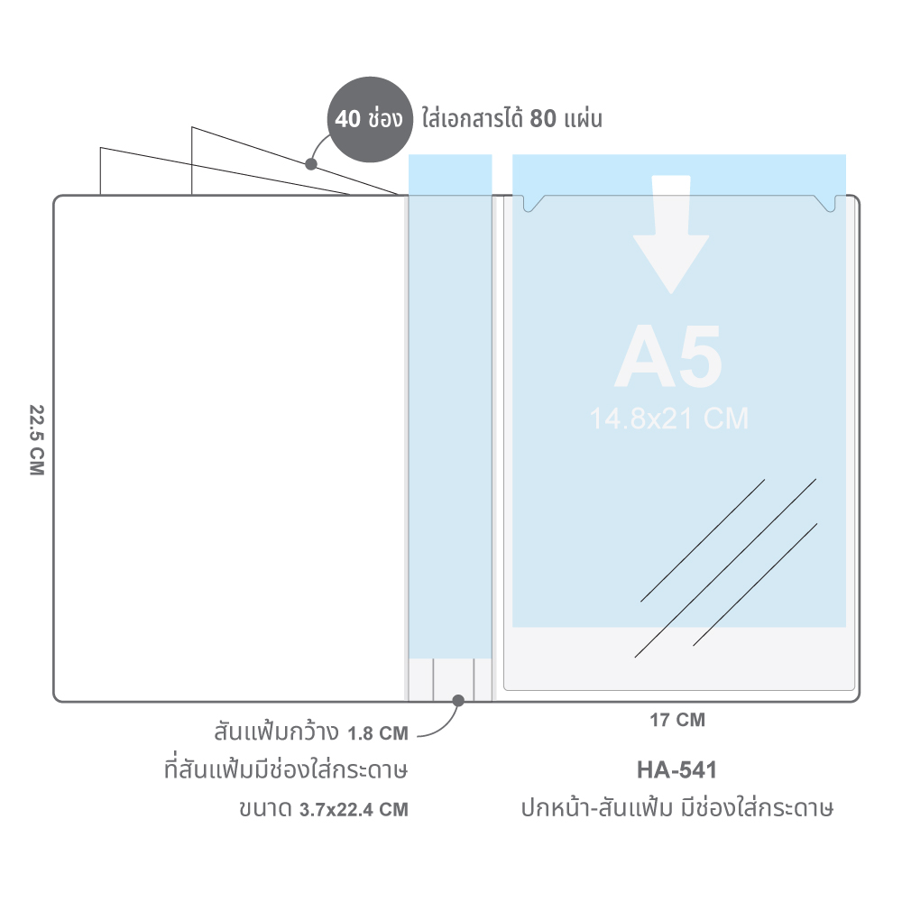 ขนาดแฟ้มแคตตาล็อก A5 40ช่อง มีช่องใส่หน้าปก Smart Display HA-541