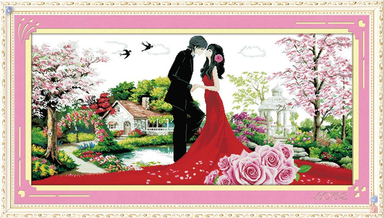 home-1035 *พร้อมส่ง* ชุดปักครอสติช ลายบ้านน้อยแห่งรัก (ผ้า11CTพิมพ์ลาย ปัก 3 เส้นเล็ก) ขนาดใหญ่ 145*76 ซม.ผ้าครอสติช 11CTพิมพ์ลายปักบนผ้า ไหมคอตตอน 67 สี ผังลาย เข็ม