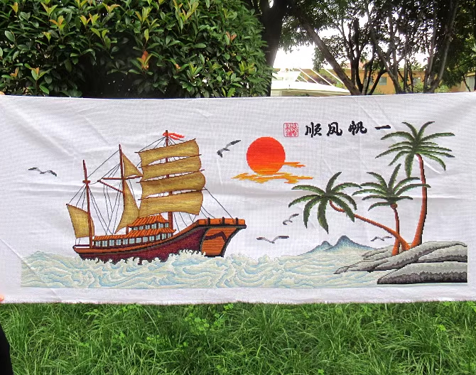 boat-1003 *พร้อมส่ง* ชุดปักครอสติช ลายล่องเรือสำเภา (ผ้า11CTพิมพ์ลาย ปัก 3 เส้นเล็ก) ขนาด 135*63 ซม.ผ้าครอสติช 11CTพิมพ์ลายปักบนผ้า+ไหมคอตตอน 40 สี+ผังลาย+เข็ม