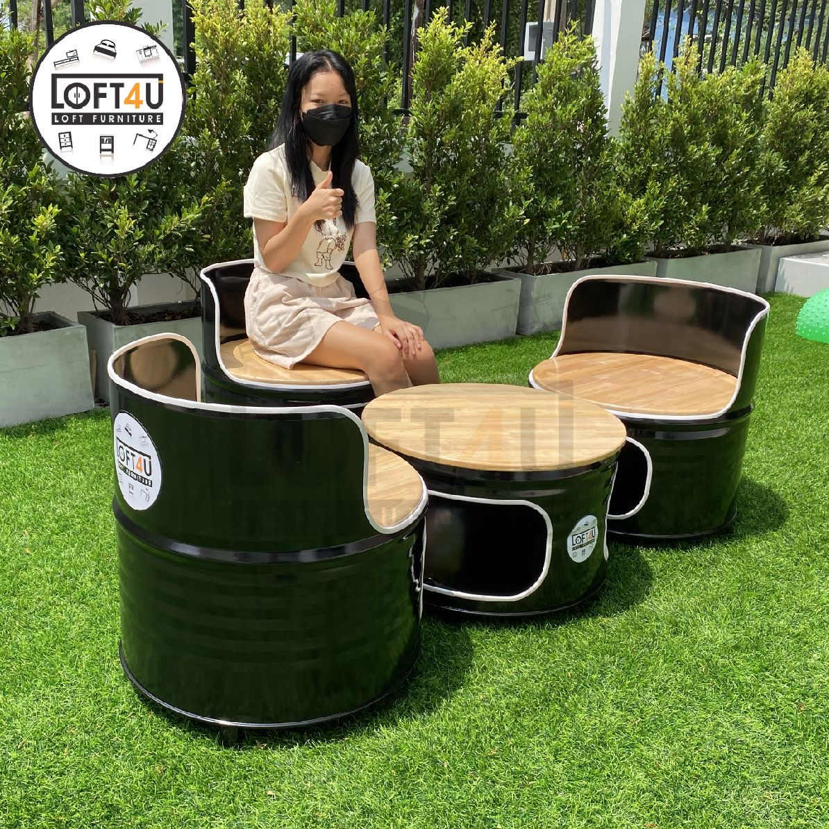 โต๊ะคาเฟ่ Cafe Table Set : wooden cushion / 3 seats