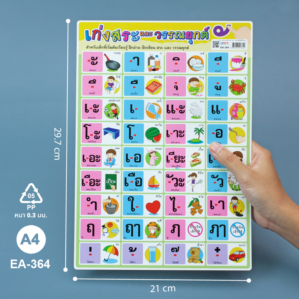 โปสเตอร์ความรู้ สระ-วรรณยุกต์ไทย ขนาดA4 EA-364