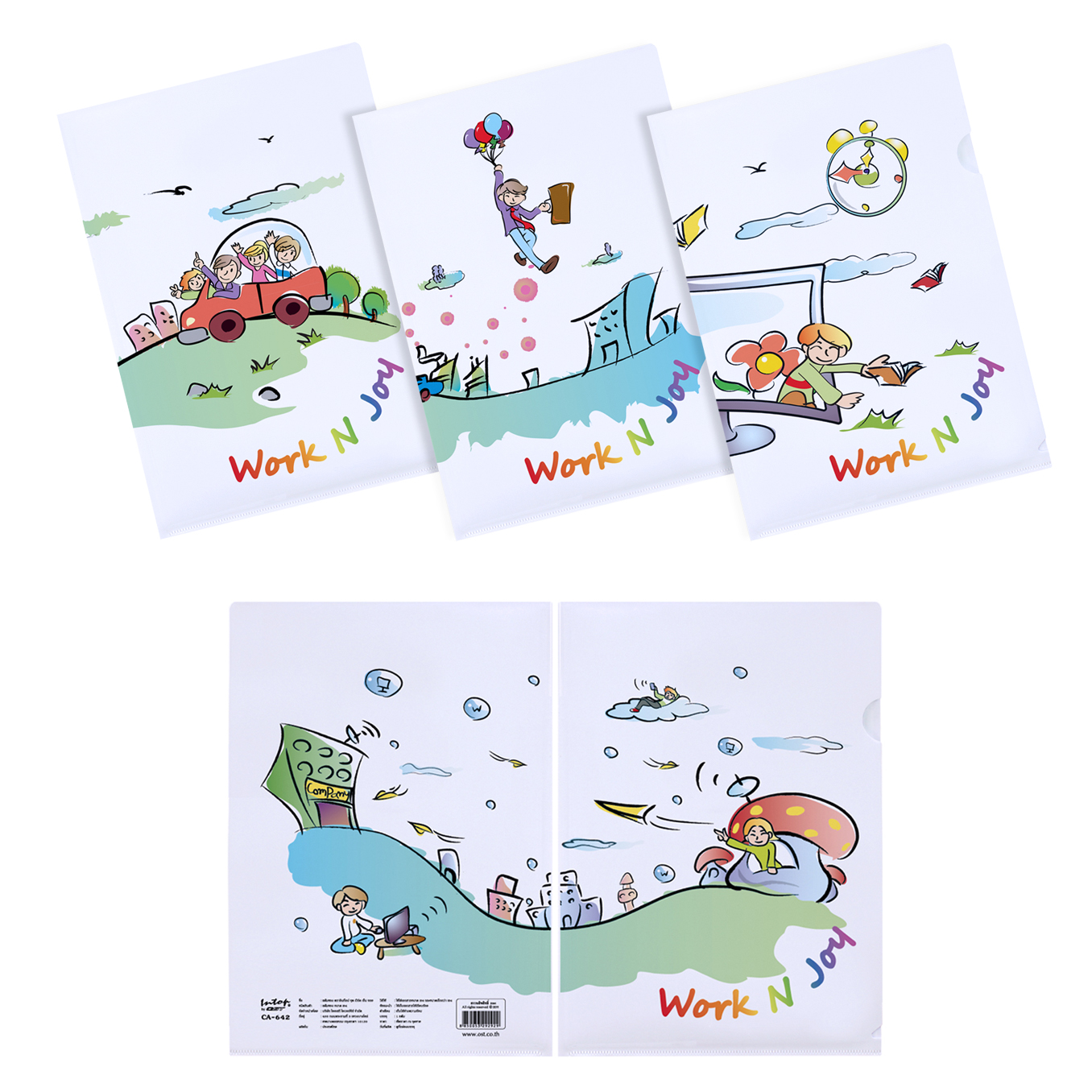 L-Type Plastic Folders A4 with Work N Joy Pattern Printed