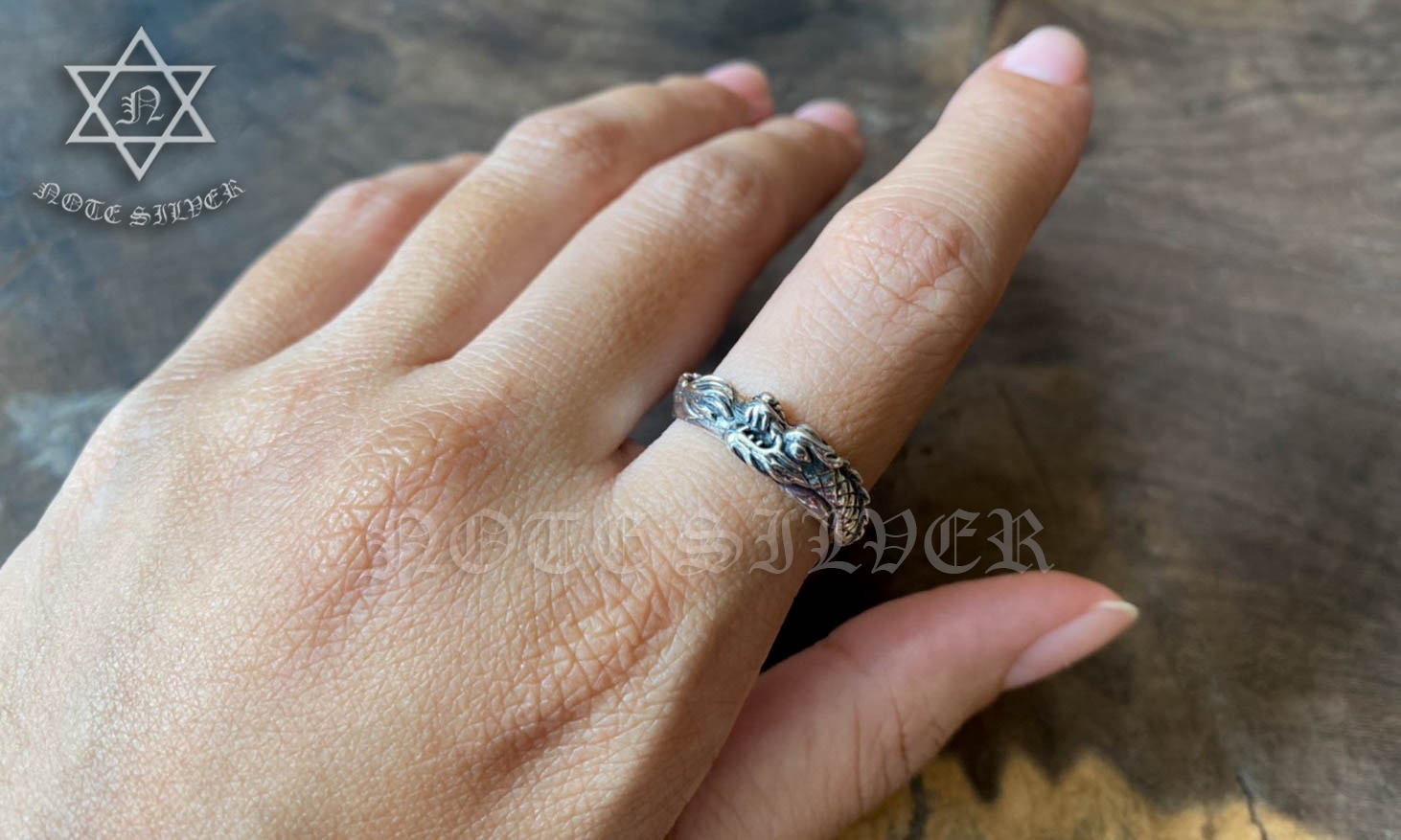 แหวนเงินแท้ ทรงท้องปิง ลายมังกร Sterling Silver 925 NSRG1417