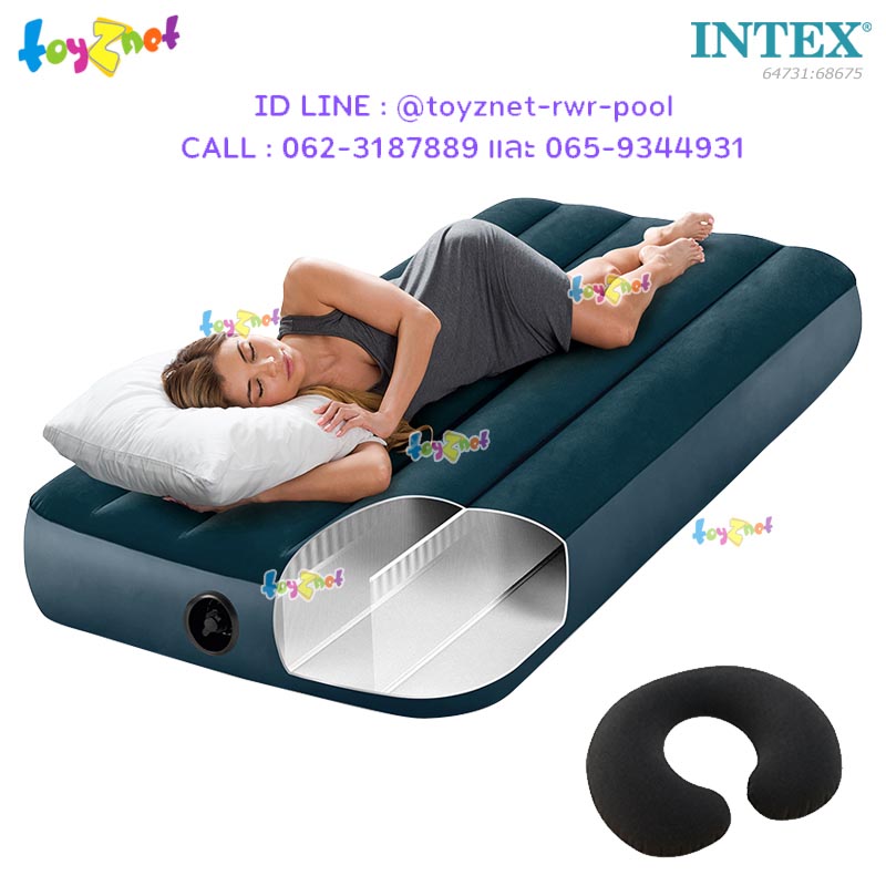Intex New Structure - More Comfortable Dura-Beam Airbed 2.5ft (Jr. Twin) 0.76x1.91x0.25 m Green no.64731 + 1 Travel Pillows
