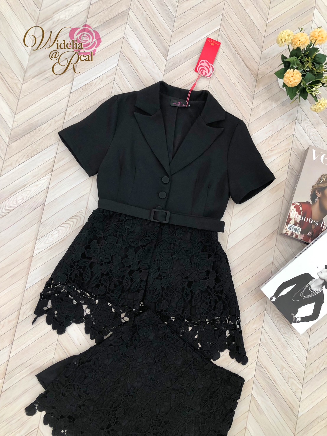 Korea Set 3ชิ้น เสื้อเบเซอร์ตัวยาว+กระโปรงสั้น+เข็มขัด 1 เส้น (ดำ)