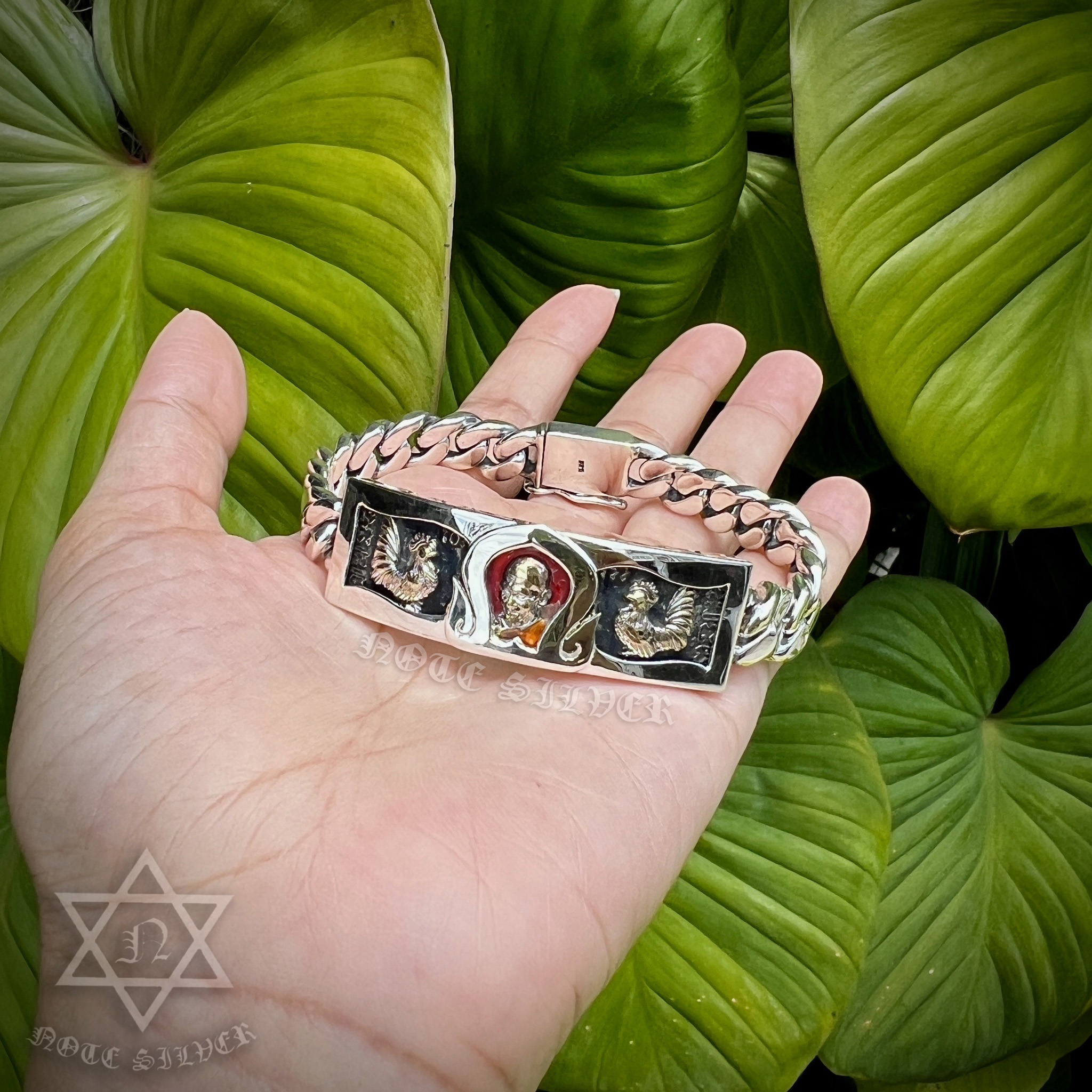 เลี่ยมกรอบหน้าเลส หลวงพ่อรวย และเปลี่ยนสายเงินแท้ Sterling Silver 925 NSSV3366