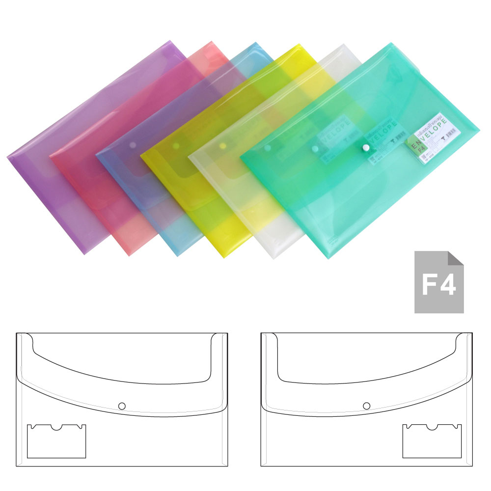 Horizontal Snap Button Plastic Envelopes Translucent Colors