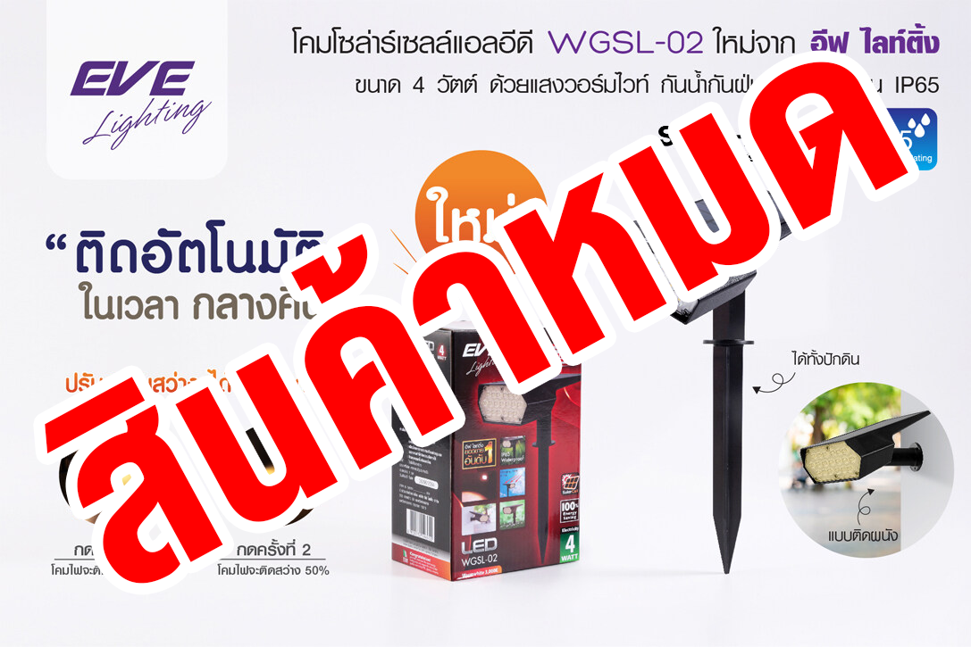 EVE Lighting โคมโซล่าเซลล์ แอลอีดี อีฟ ไลท์ติ้ง รุ่น WGSL-02 4W แสงสีเหลือง Warmwhite พร้อมอุปกรณ์ โคมไฟโซล่าร์เซลล์ โคมไฟโซล่าเซลล์แอลอีดี 4 วัตต์