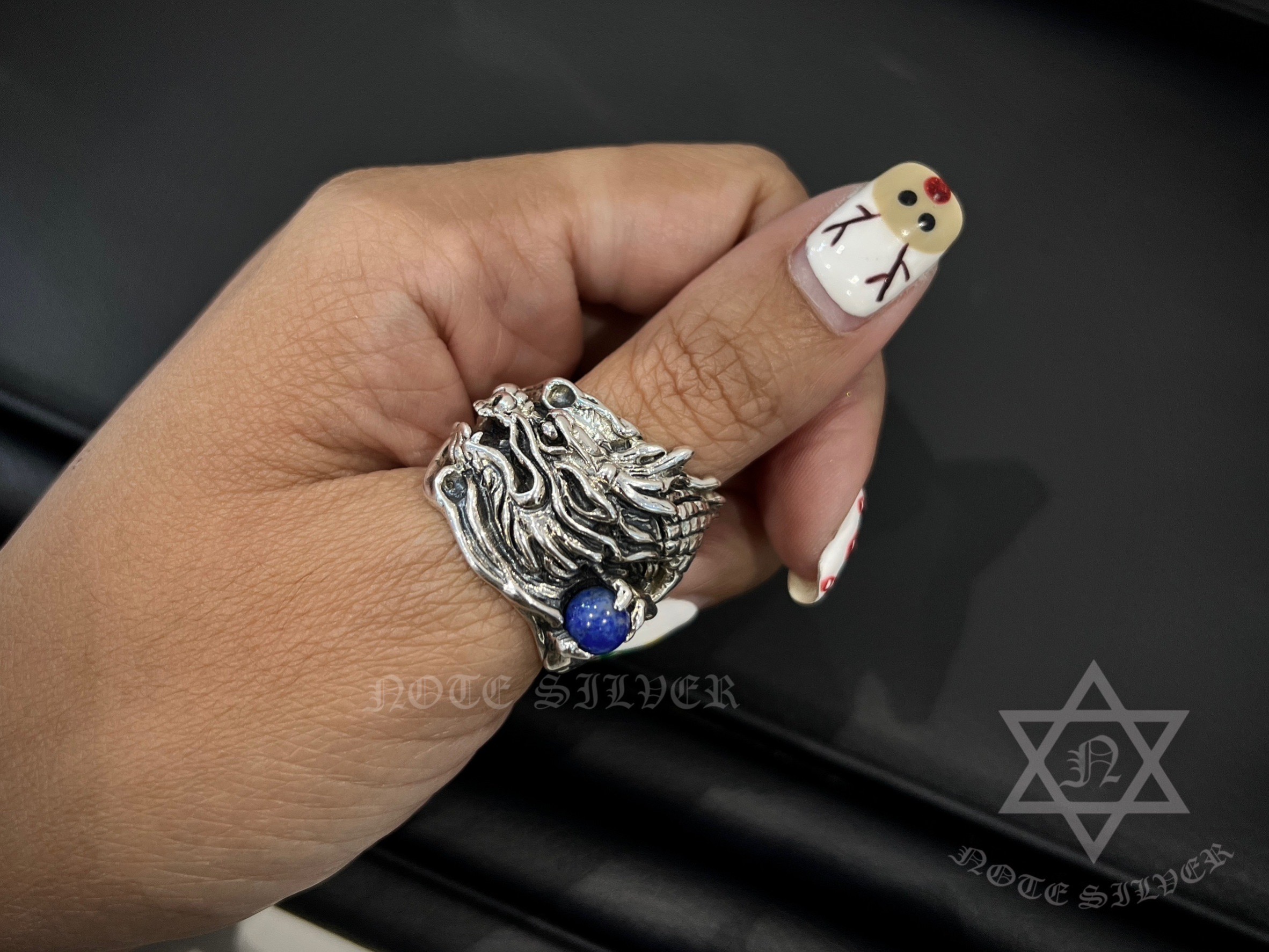 แหวนมังกรใหญ่จับหินลาพีส Sterling Silver 925 NSRG2888