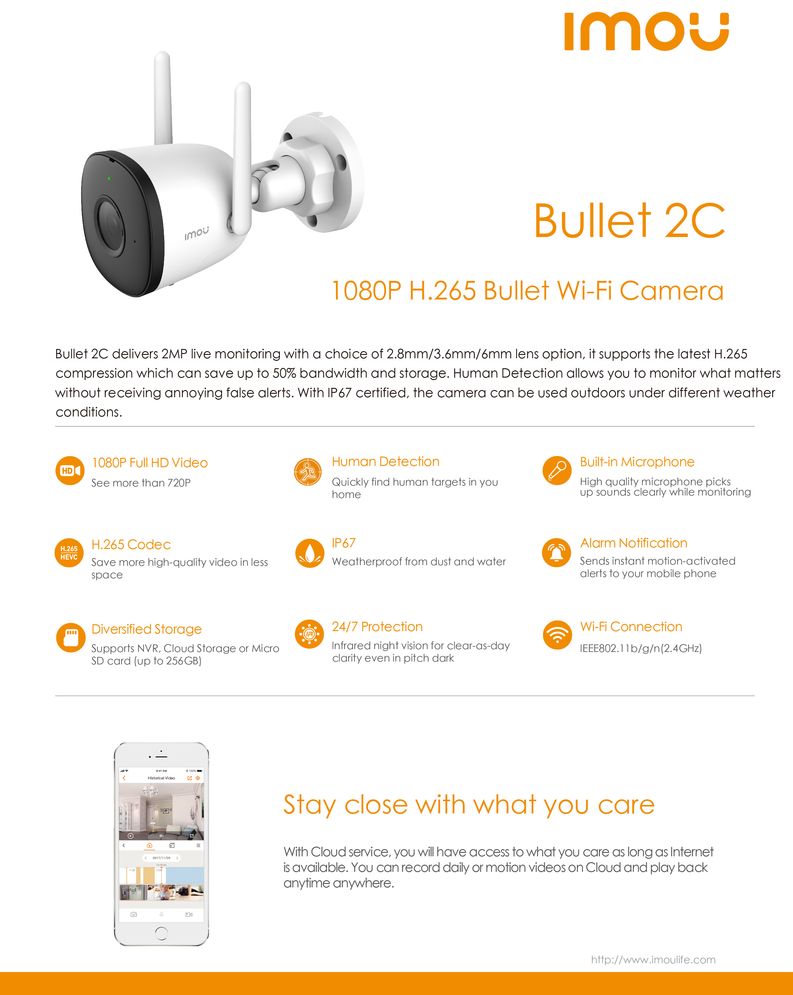IMOU IPC-F22P : BULLET 2C 2 MP WIFI IP CAMERA IR 30 M.มีไมค์ในตัว, ติดตั้งภายนอกได้ BY BILLIONAIRE SECURETECH BULLET 2C 2 MP